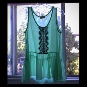 Baby Doll Pastel Green blouse w/ black lace